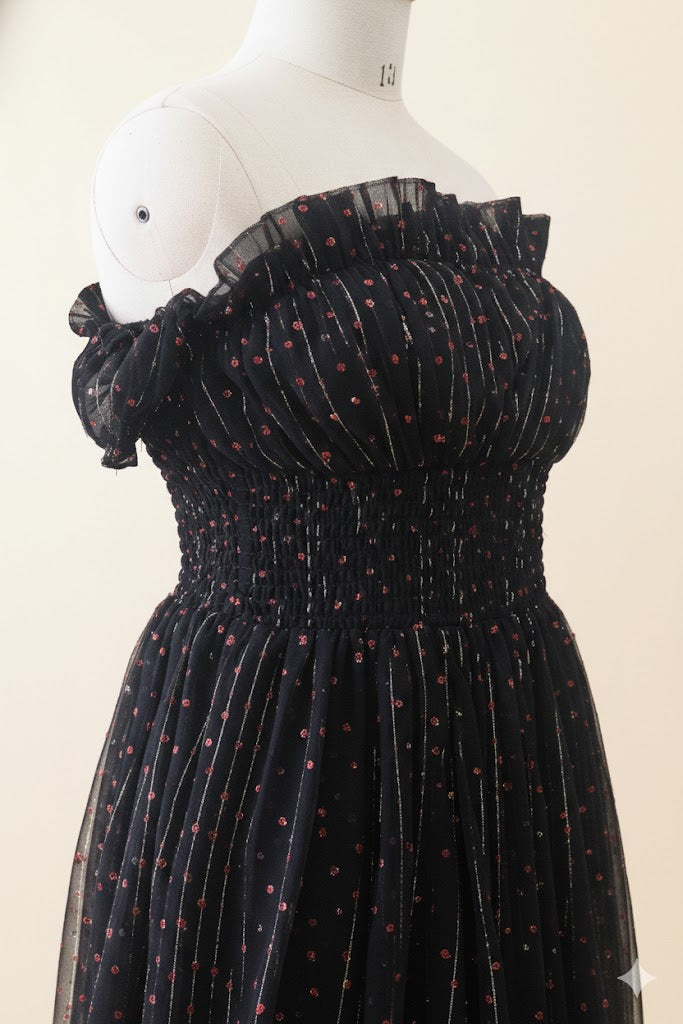 Midnight Sparkle Smocked Mini Dress!