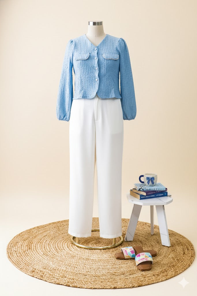 Pearl Trim Textured Knit Cardigan!