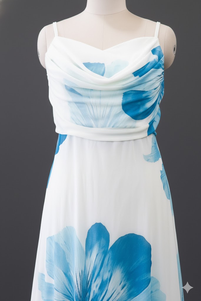 Azure Bloom Cowl Neck Maxi Dress!