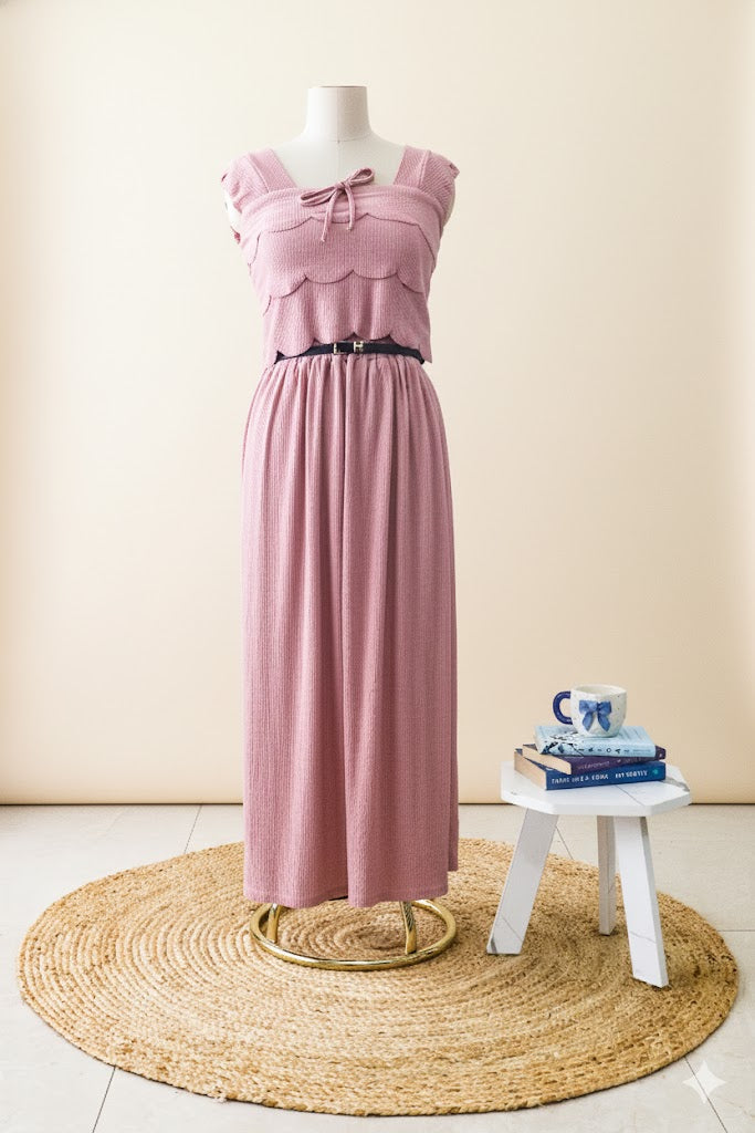 Pink Ribbed Scallop Co-Ord Set!