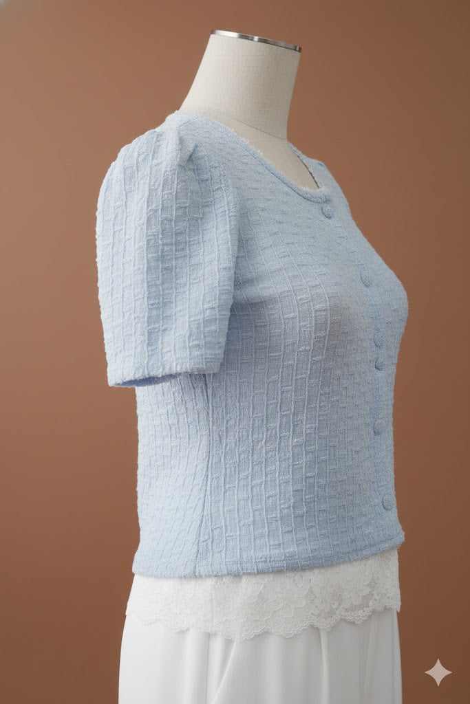Powder Blue Textured Knit Top!