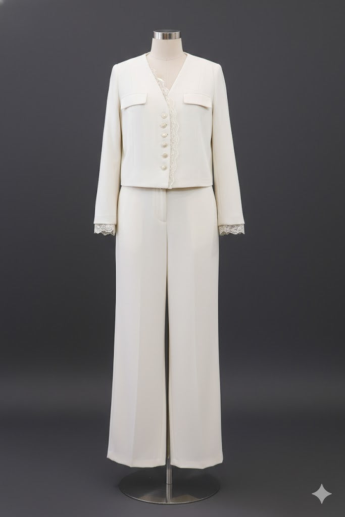 Ivory Lace Trim Suit Set!