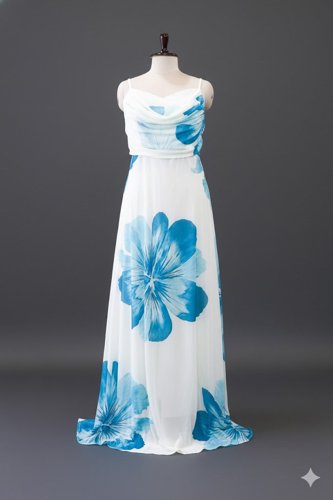 Azure Bloom Cowl Neck Maxi Dress!