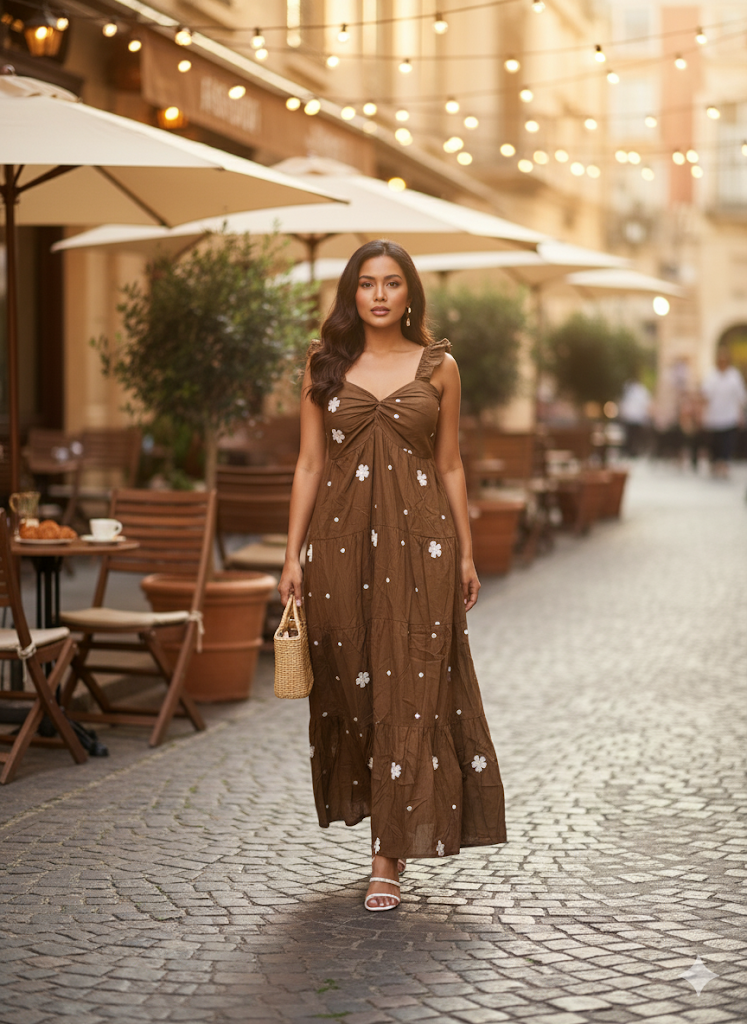 Earthy Bloom Knot Strap Maxi Dress!