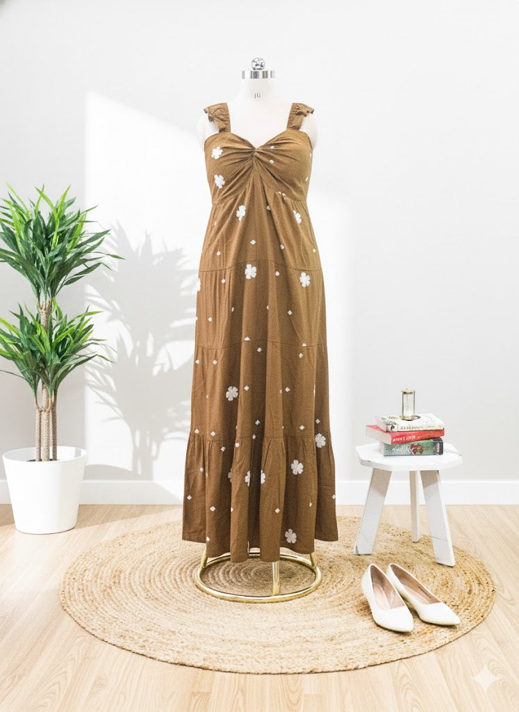 Earthy Bloom Knot Strap Maxi Dress!