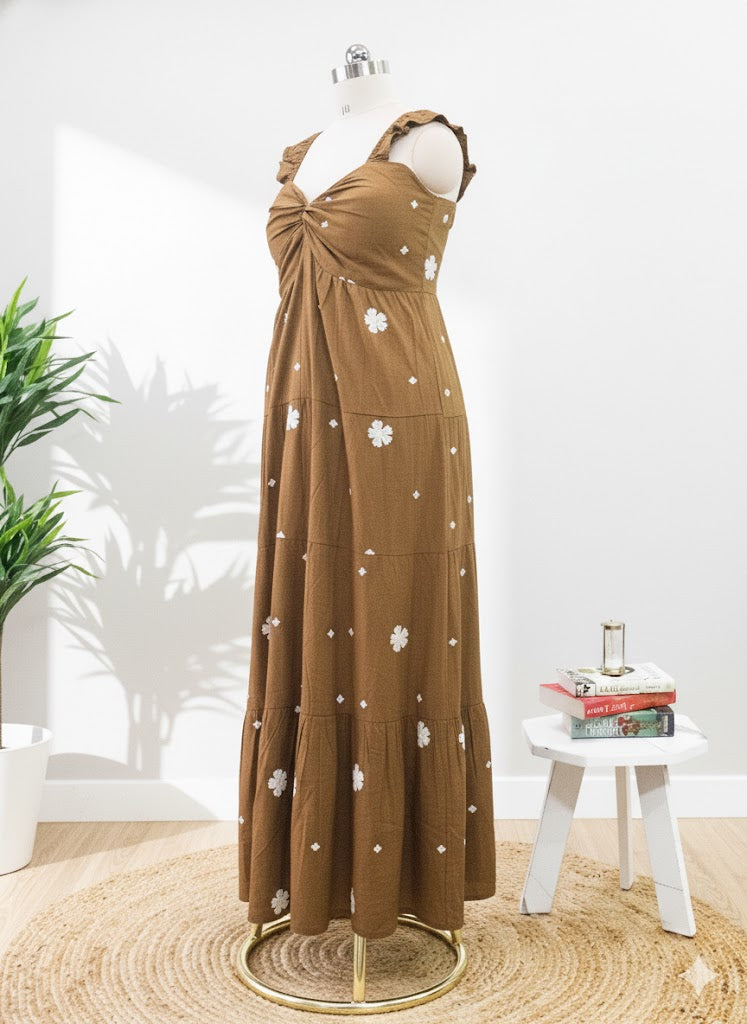 Earthy Bloom Knot Strap Maxi Dress!