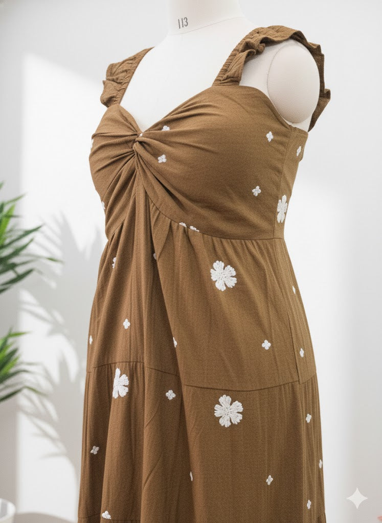 Earthy Bloom Knot Strap Maxi Dress!