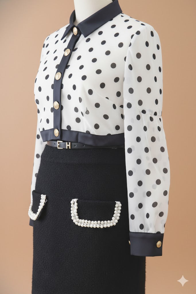 Retro Dot Puff Sleeve Blouse