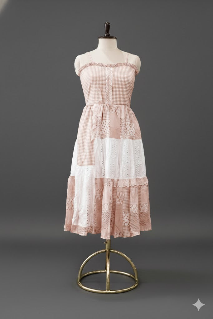 Sweetheart Gingham & Lace Midi Dress!